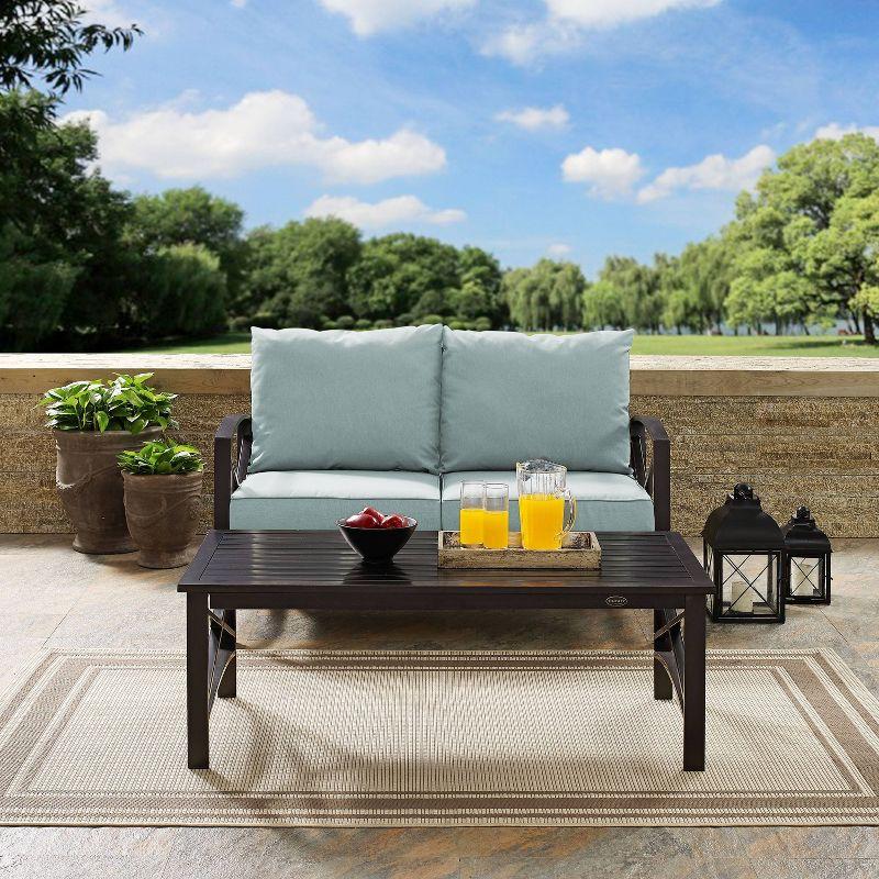 Kaplan 2-Piece Outdoor Steel Loveseat and Coffee Table Set with Green Cushions