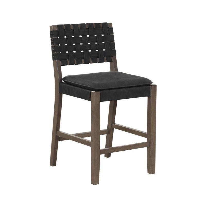 Black Faux Leather Woven Back Counter Height Stool