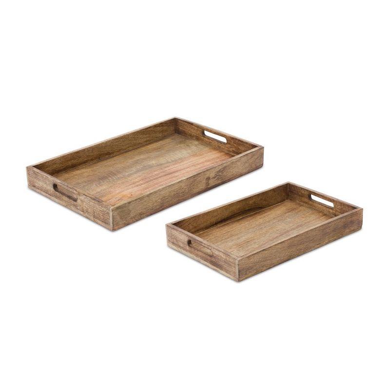 Rustic Natural Wood Rectangular Decorative Trays Set of 2