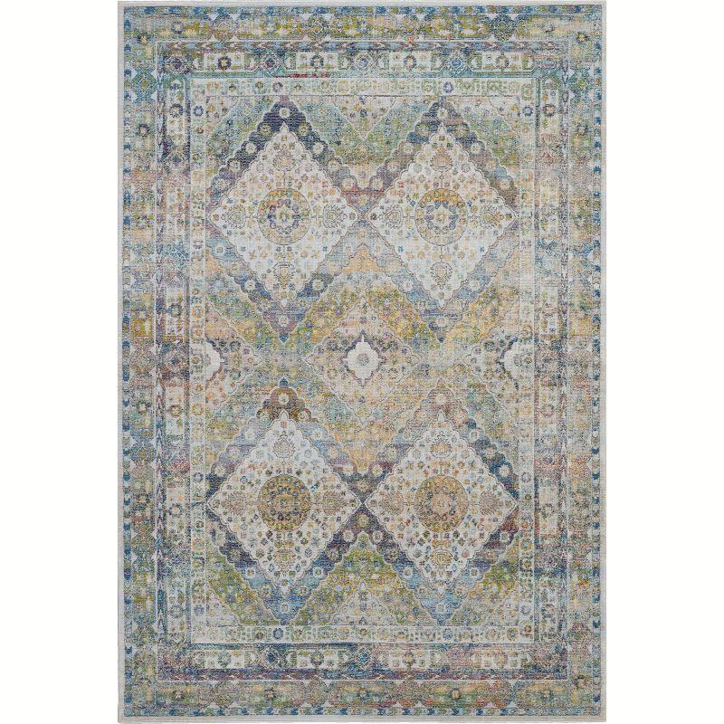 Handmade Blue Diamond Synthetic Washable Rectangular Rug