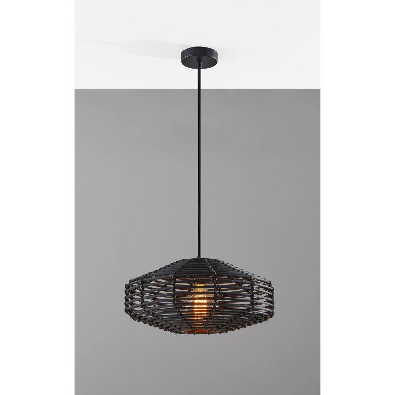 7" Kingston Pendant Ceiling Light Black - Adesso: Bohemian Rattan Design, Vintage Bulb Included