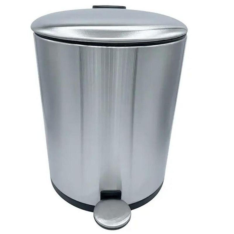 Home Mart Goods 10" Tall Chrome Stainless Steel Step Garbage Can With Removable Inner Bucket, Soft-close Metal Waste Basket With Foot Pedal
