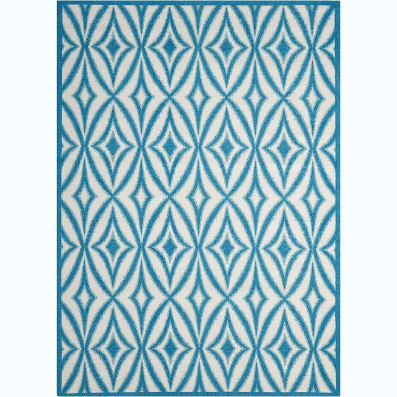 Azure Diamond Pattern Rectangular Synthetic Indoor/Outdoor Rug