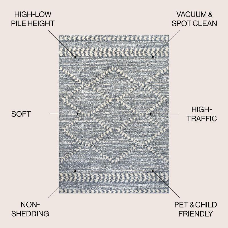 4' x 6' Sofie Moroccan Trellis High-Low Area Rug, Gray/Cream - JONATHAN Y