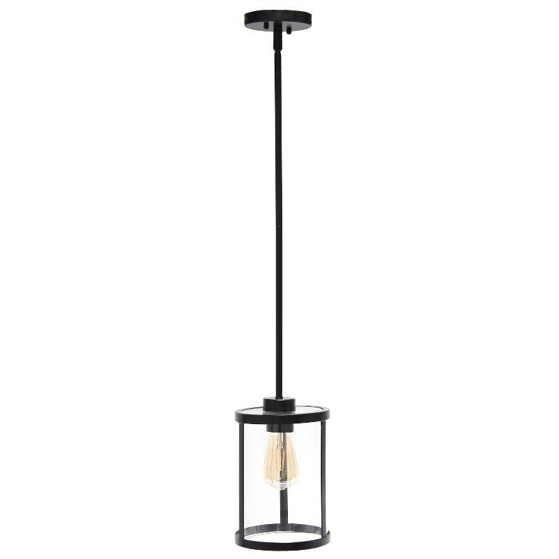 Elegant Farmhouse 55" Black Pendant with Brushed Nickel Accents and Clear Glass Shade