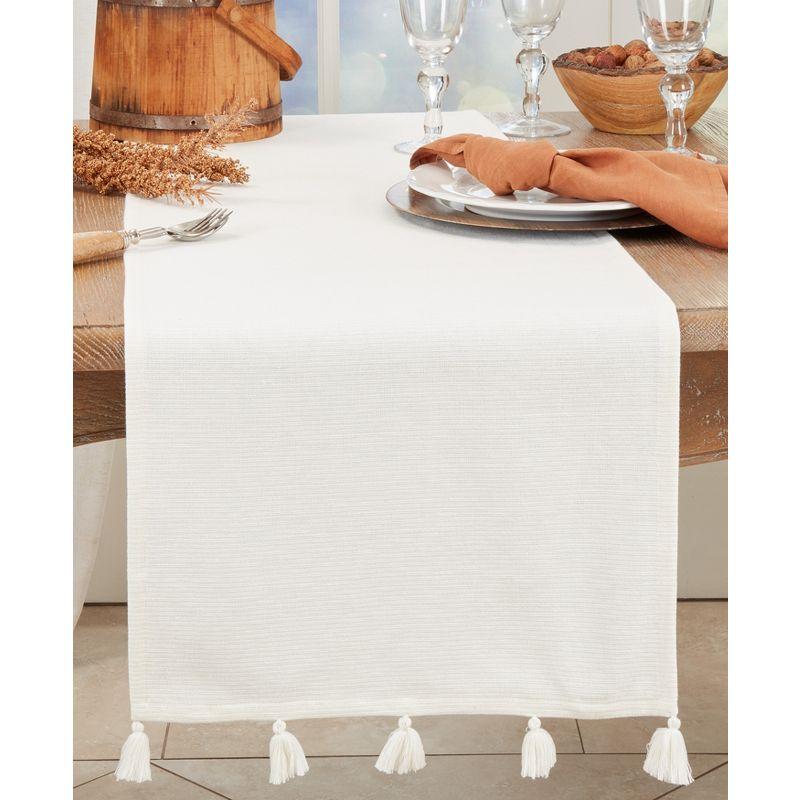 White Cotton Modern Minimalist Tassel Table Runner