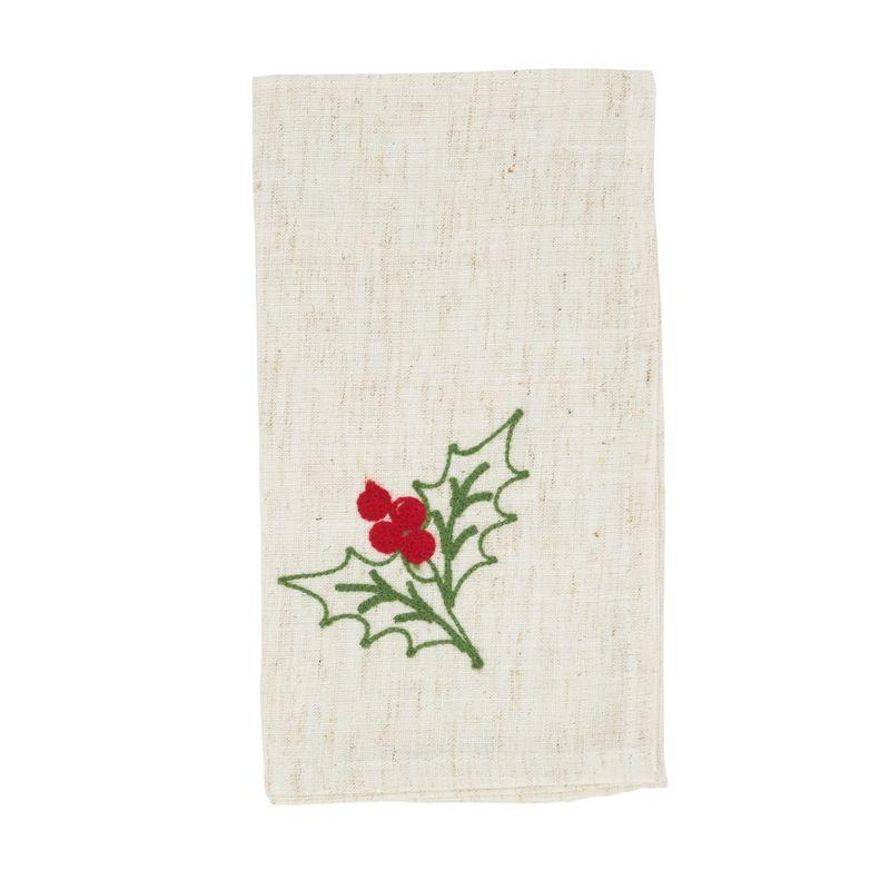 Saro Lifestyle Embroidered Holly Table Mats & Napkins 8 pcs Set (4 Placemats, 4 Napkins)