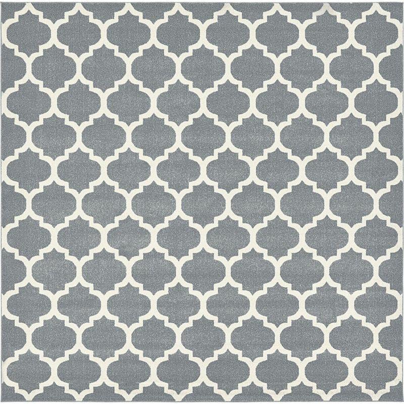 Elegant Dark Grey Trellis Square Washable Rug