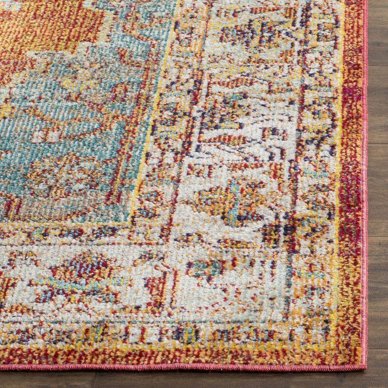 Orange and Light Blue Synthetic Oriental Runner Rug, 2'2" x 11'