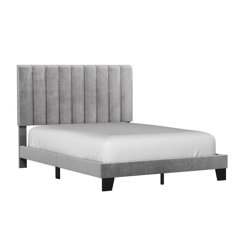 Luxurious Gray Velvet Tufted Queen Bed with Upholstered Headboard