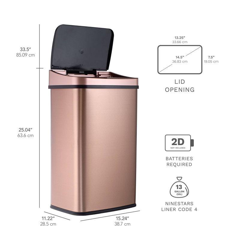 NineStars Nine Stars 13.2 Gallon Stainless Steel Motion Sensor Trash Can