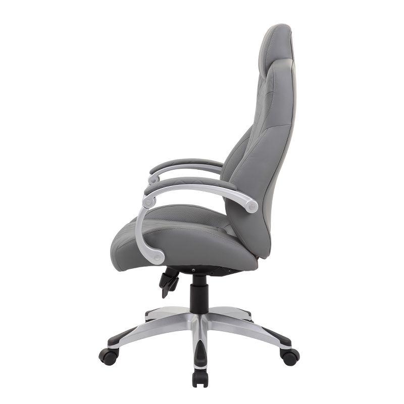 Executive Gray Leatherette High-Back Swivel Office Chair with Fixed Arms