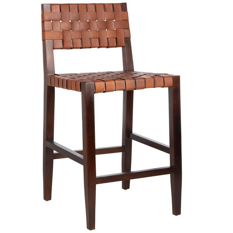 Paxton Woven Leather Counter Stool - Cognac/Walnut Finish - Safavieh