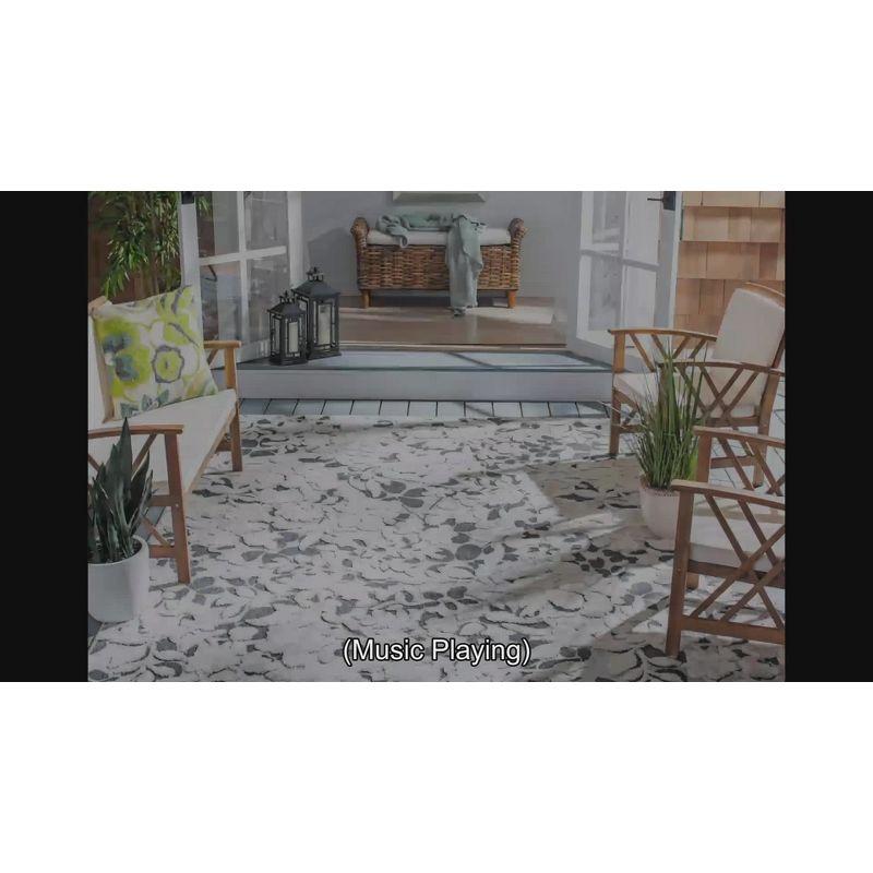 Ivory and Charcoal Floral Synthetic Indoor/Outdoor Rug
