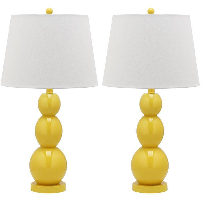 Elegant Yellow Glass Orb Table Lamp Set with Off-White Shade