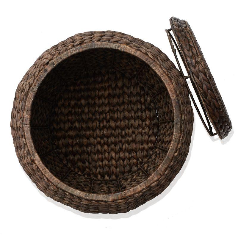 Casafield Round Storage Basket with Lid - Handwoven Water Hyacinth Hamper for Laundry, Blankets, Plants