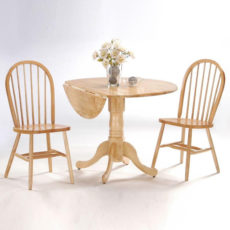 Natural Wood Round Dual Drop Leaf Dining Table