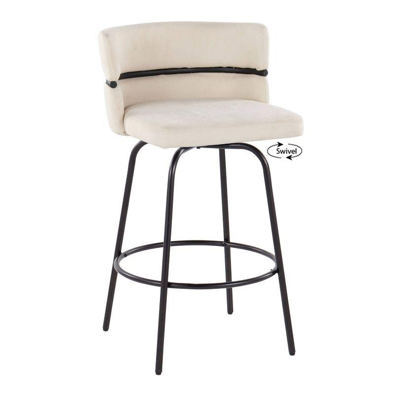 Cinch 26" Cream Fabric and Black Metal Swivel Counter Stools, Set of 2