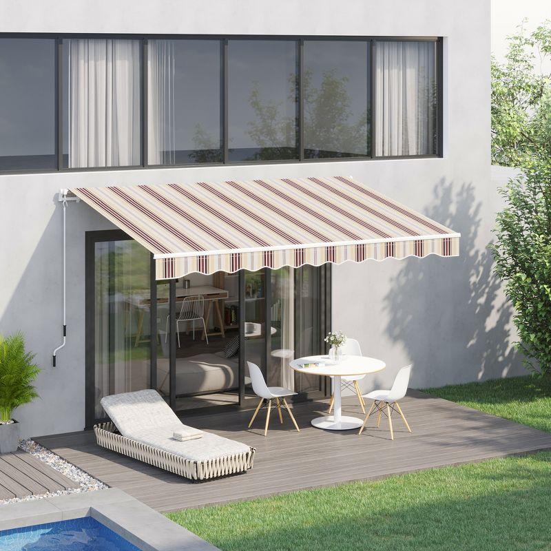 Outsunny 10' x 8 Patio Awning Canopy Retractable Deck Door Outdoor Sun Shade Shelter, Red Stripes