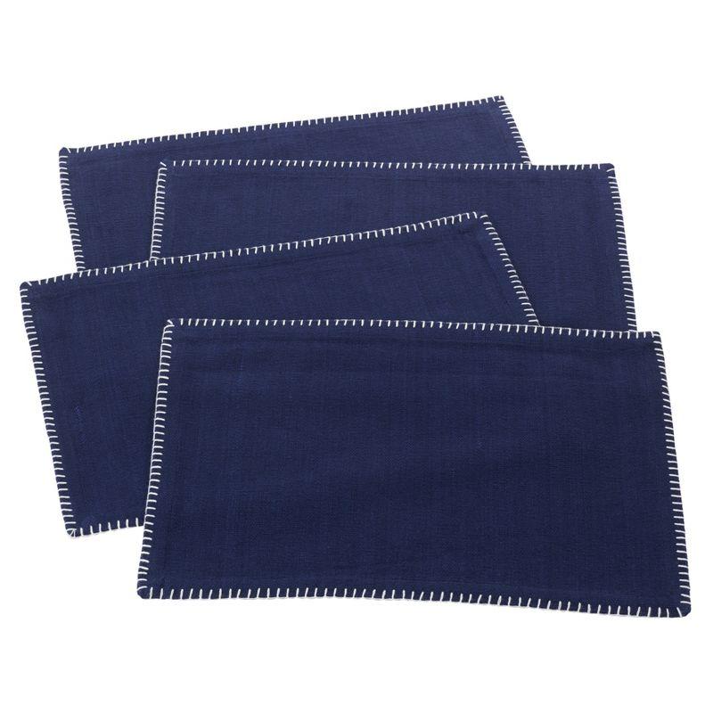 Saro Lifestyle Whipstitch Cotton Placemat, Navy Blue, (Set of 4 pcs)