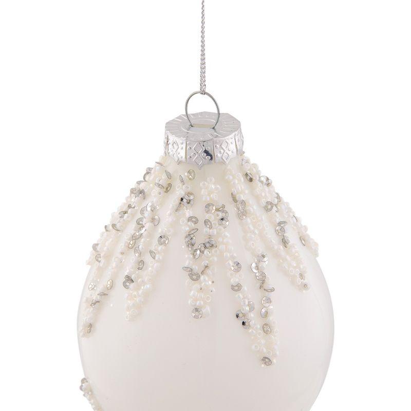 Northlight Beaded and Sequins Christmas Glass Finial Ornament - 5" - White and Silver