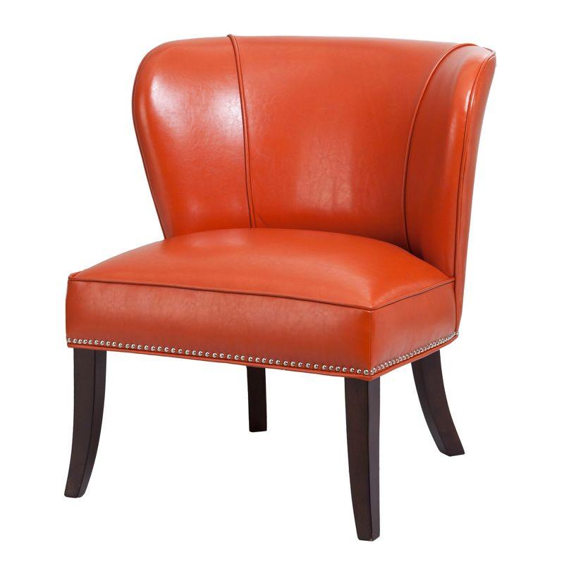 Hilton Concave Back Armless Chair - Tangerine: Faux Leather, Silver Nailhead Trim, High-Density Foam