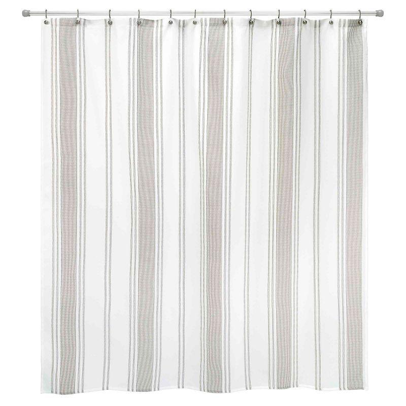 Kyoto Tan and White Geometric Polyester Shower Curtain with Liner