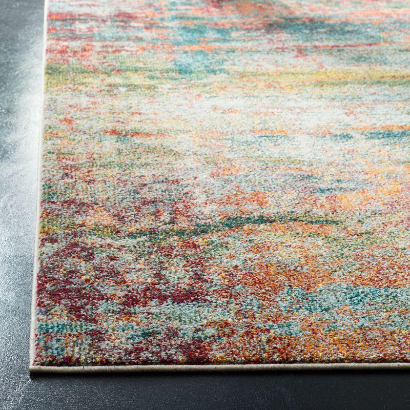 Vibrant Teal & Orange Hand-Knotted 4' x 5'7" Synthetic Area Rug