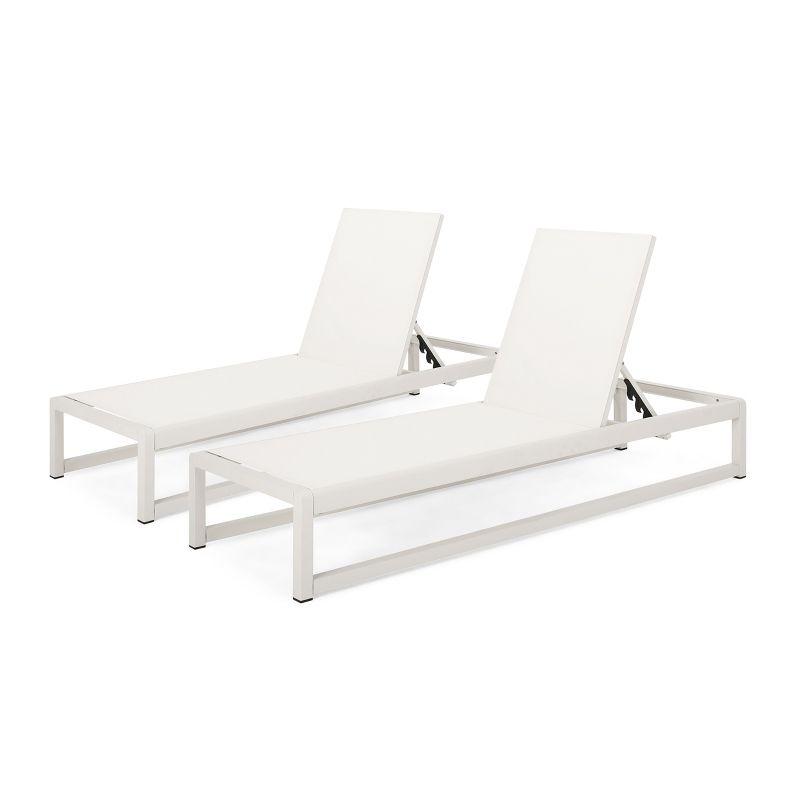 GDFStudio Camdyn Outdoor Mesh and Aluminum Armless Adjustable Chaise Lounges (Set of 2), White
