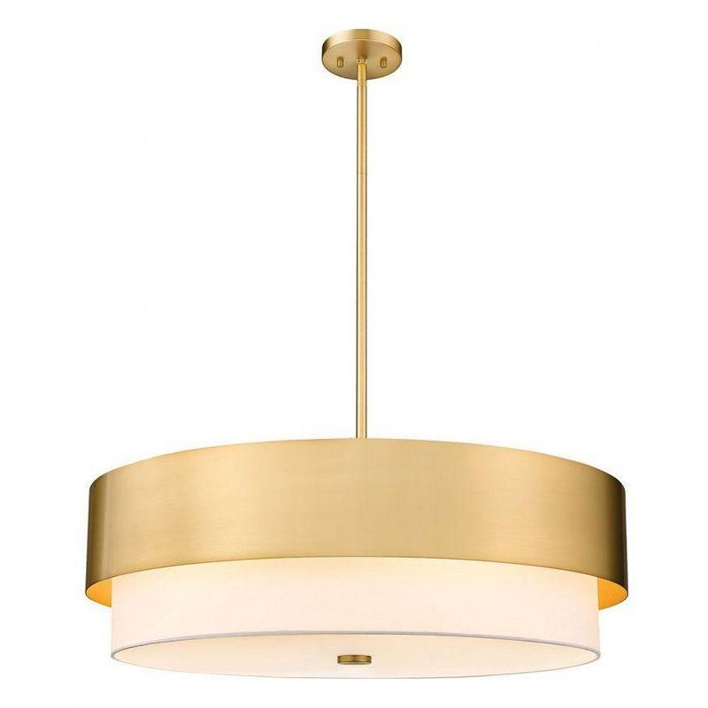 Modern Gold 32" Drum Chandelier with White Fabric Shade