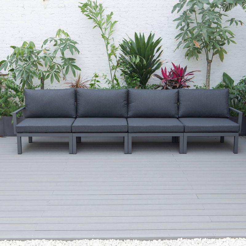 LeisureMod Hamilton Aluminum Patio Armchairs With Cushions Set of 4 in Black