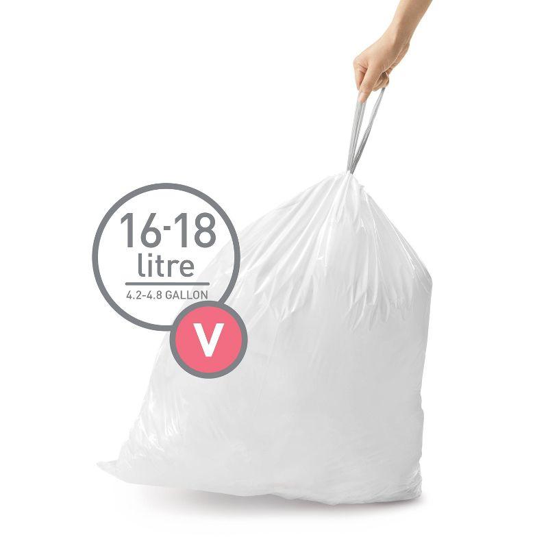 simplehuman 16-18L Code V Custom Fit Bathroom Trash Bag Liners 3 Quick-Dispense Packs - 60ct: Plastic, Drawstring, White