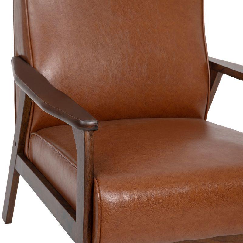 Cognac LeatherSoft Mid-Century Modern Accent Chair with Walnut Wooden Frame