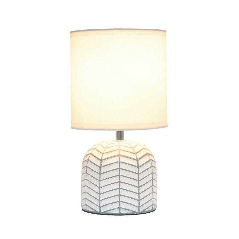 10.43" Petite Contemporary Webbed Waves Base Bedside Lamp with White Drum Shade - Simple Designs: ETL Listed, No Assembly Required