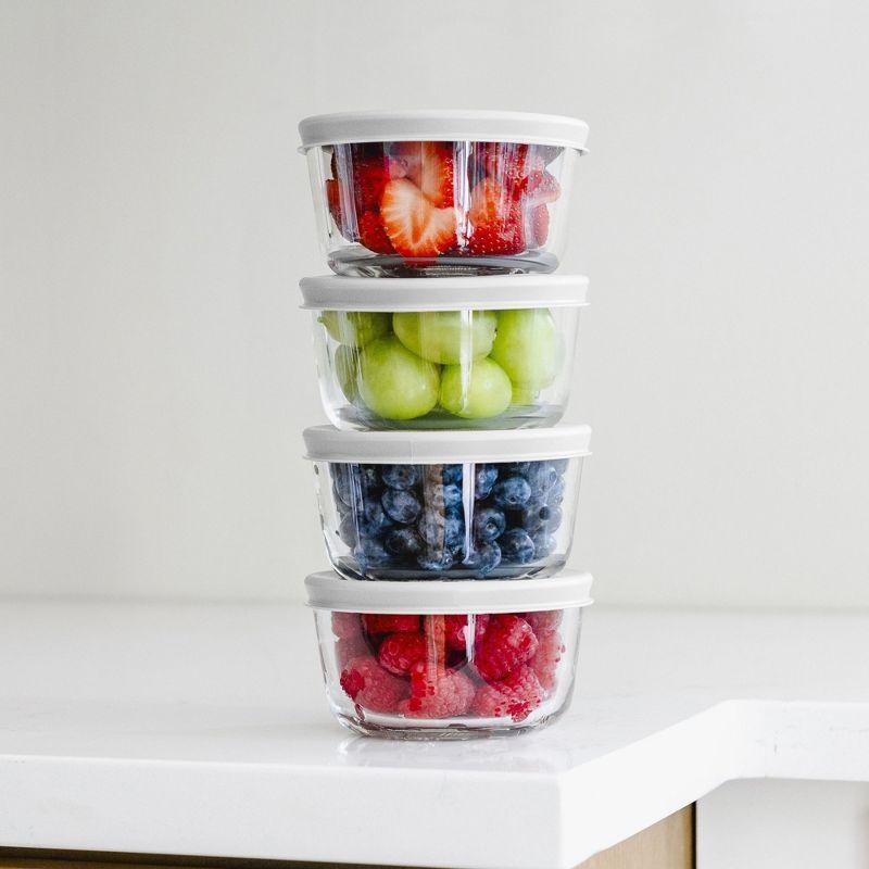 Dura Culina® 8pc 1 Cup Size Glass Food Round Storage Set - White