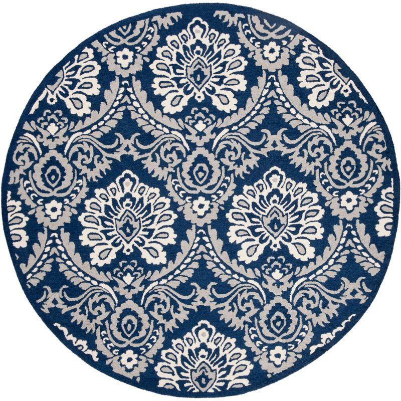 Blossom BLM106 Hand Tufted Indoor Area Rug - Navy/Ivory - 6' Round - Safavieh