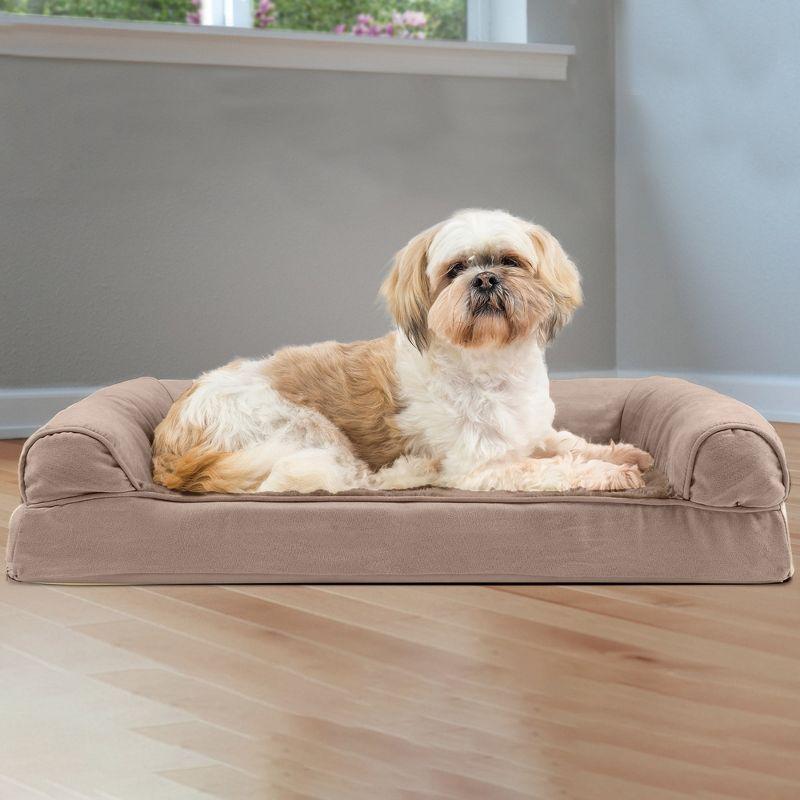 FurHaven Plush & Suede Full Support Orthopedic Foam Sofa Style Bolster Dog Bed