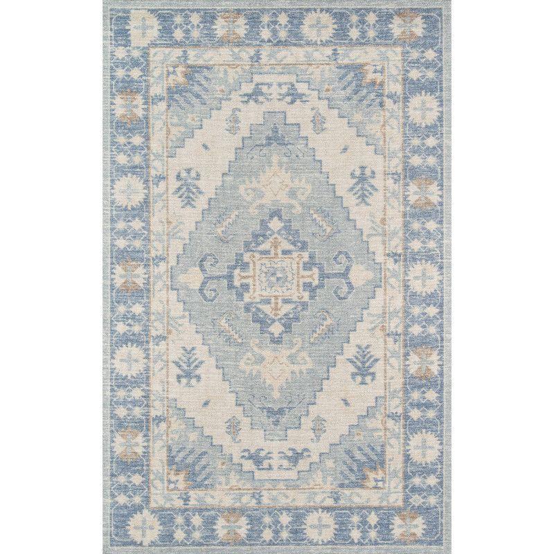 Momeni 7'9"x9'10" Anatolia Jaz Medallion Machine Loomed Area Rug Blue: Classic Pattern, Wool & Nylon, Low Pile