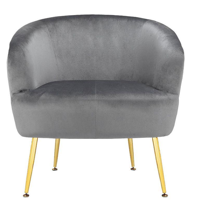 Gray Velvet Barrel Accent Chair with Gold Legs