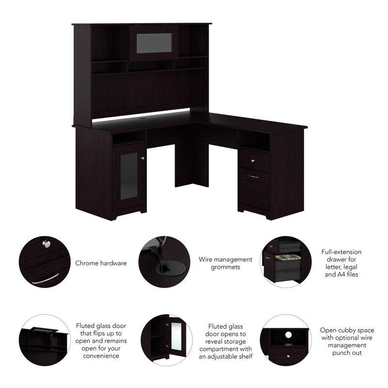 Cabot 60W L Shaped Computer Desk with Hutch Espresso Oak - Bush Furniture: Executive Workstation, Storage Hutch, File Drawer