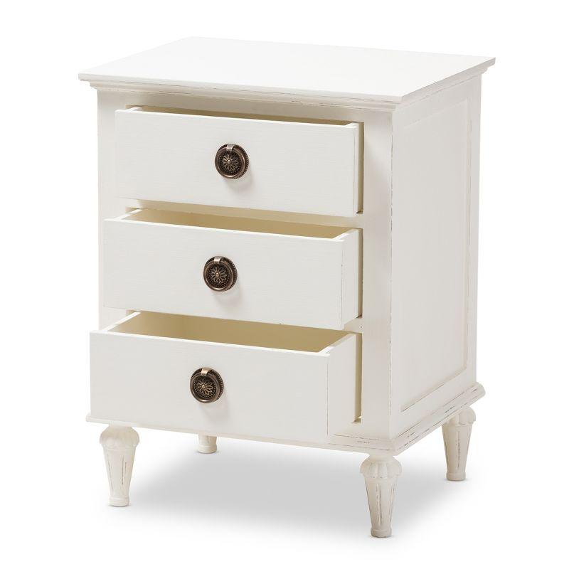 Venezia French - Inspired Rustic Washed Wood 3 - Drawer Nightstand - White - Baxton Studio