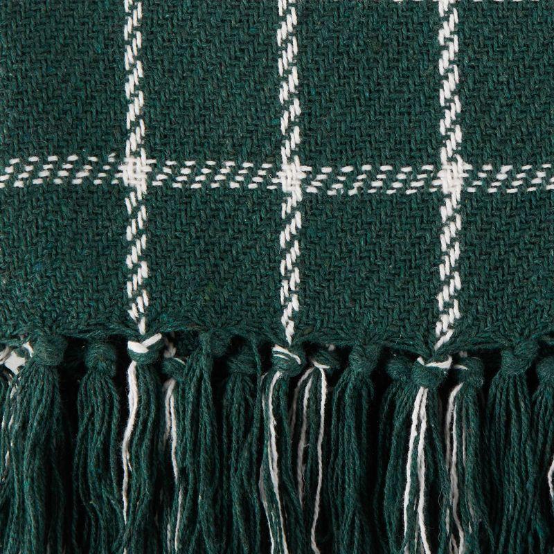 Cozy Cabin Dark Green Checked Cotton Throw 10.8"x9"