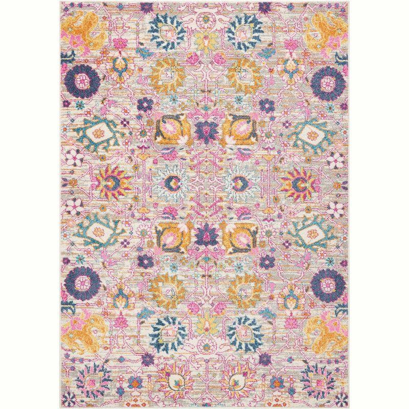 Bungalow Rose Rectangle Passion Floral 6'7" x 9'6" Area Rug in Pink