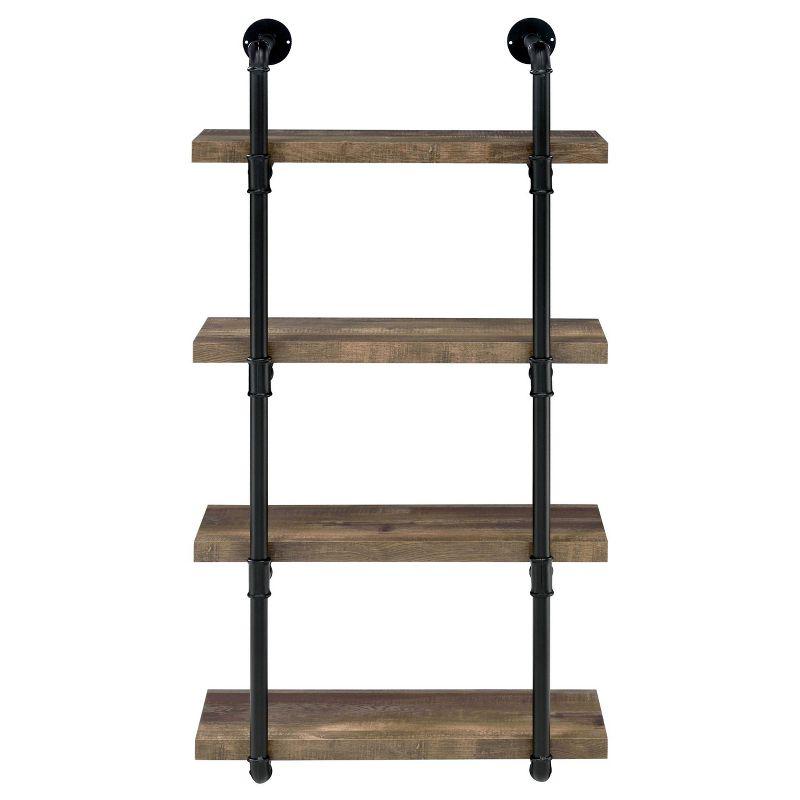 Industrial Black and Rustic Oak 24" Wall Shelf with Four Shelves