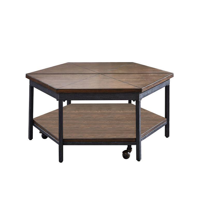 Hexagonal Medium Wood and Iron Lift-Top Coffee Table