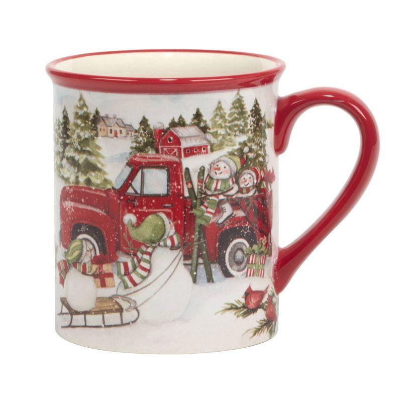 Set of 4 Red Ceramic Christmas Snowman Mugs