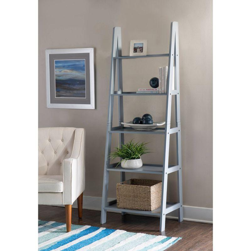 Gray Wood 5-Shelf Ladder Bookshelf