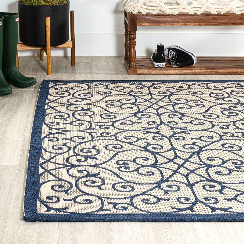 Madrid Navy and Beige Filigree 4' x 6' Synthetic Area Rug