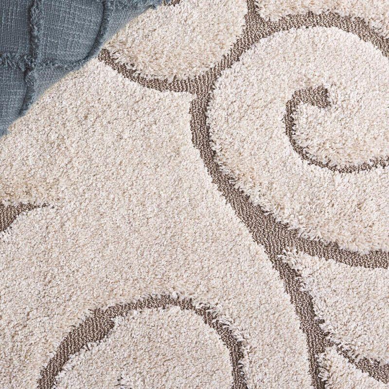 Luxurious Cream Beige 4' Round Synthetic Shag Rug