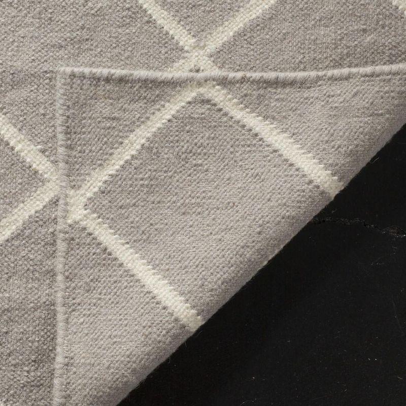 Handmade White and Gray Wool Geometric Runner Rug